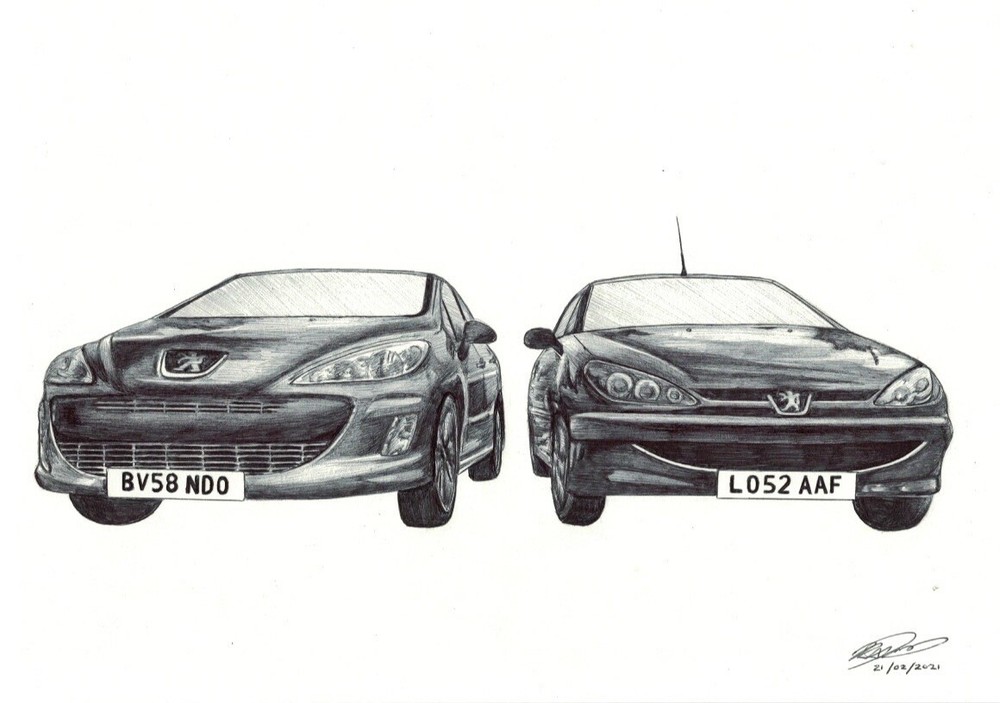 Personalised Realistic Pen Drawing: Car (see description)