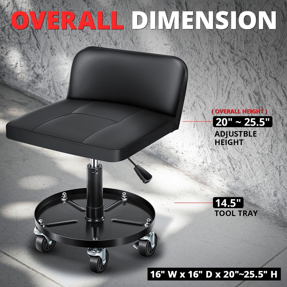 330lbs Adjustable Mechanics Rolling Seat Garage Stool Work Chair w/ Casters
