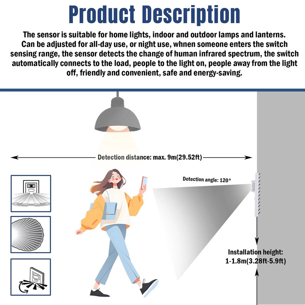 3Pack Automatic PIR Occupancy Motion Sensor Light Switch Auto On/Off Infrared