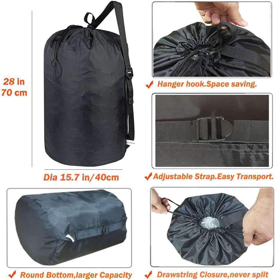 2 Pack Washable Laundry Bag Backpack Drawstring Hamper with Strap Black