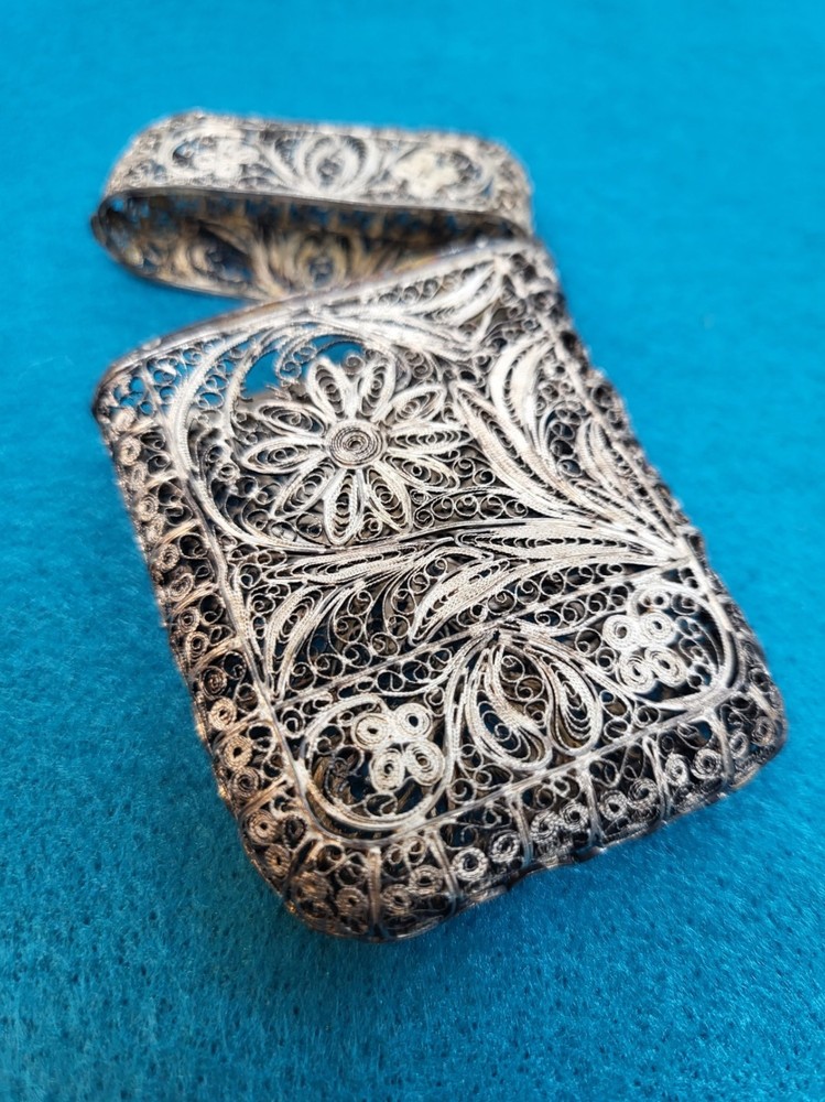 Antique Silver? Filigree Card Case Cigarette Case? Old Scroll Work Two Designs