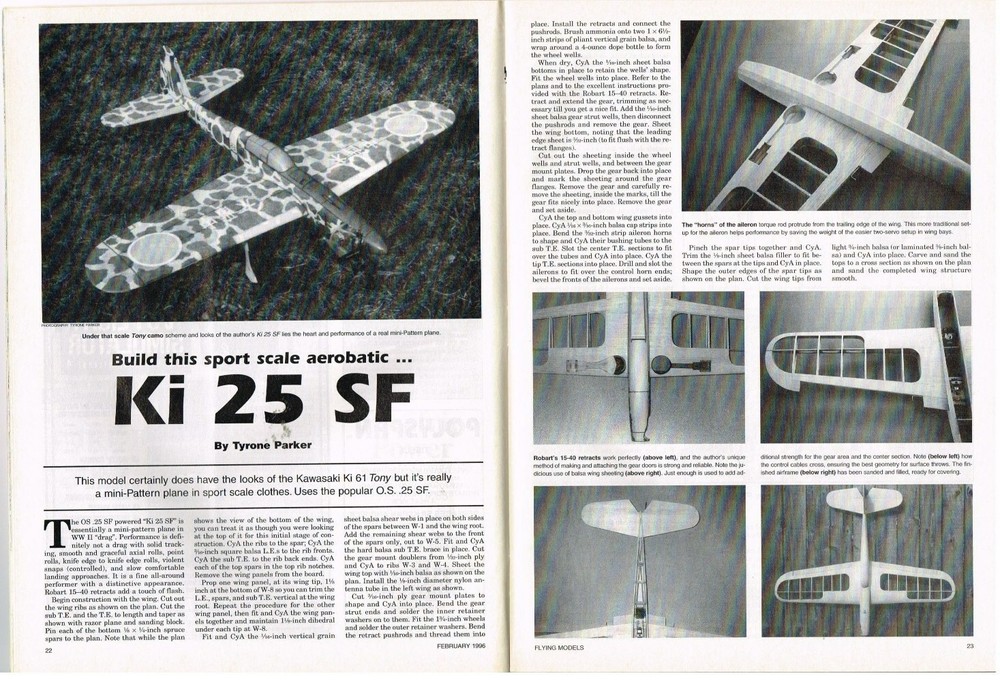 FLYING MODELS Magazine February 1996 Ki 25 SF: RC mini pattern