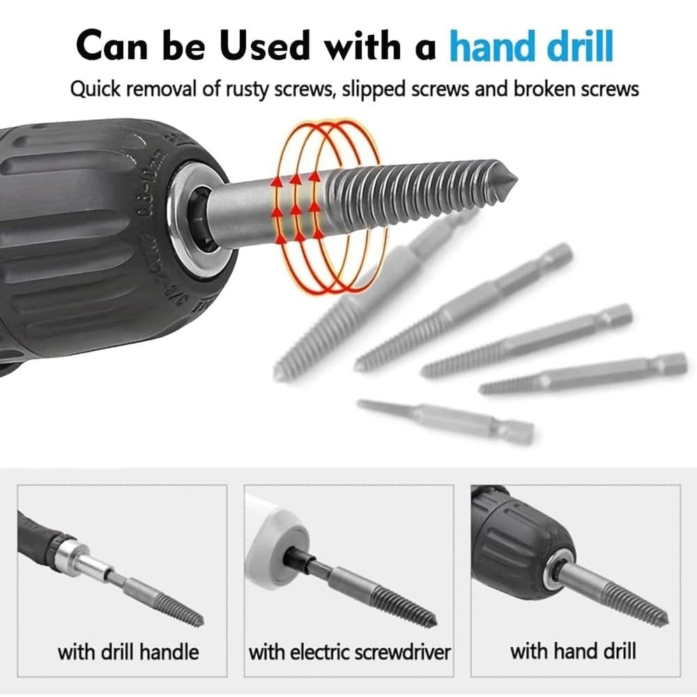 10Pcs Broken Screw Extractor Set, Stripped Screw Extractor Drill Bit Kit 1/4 ...