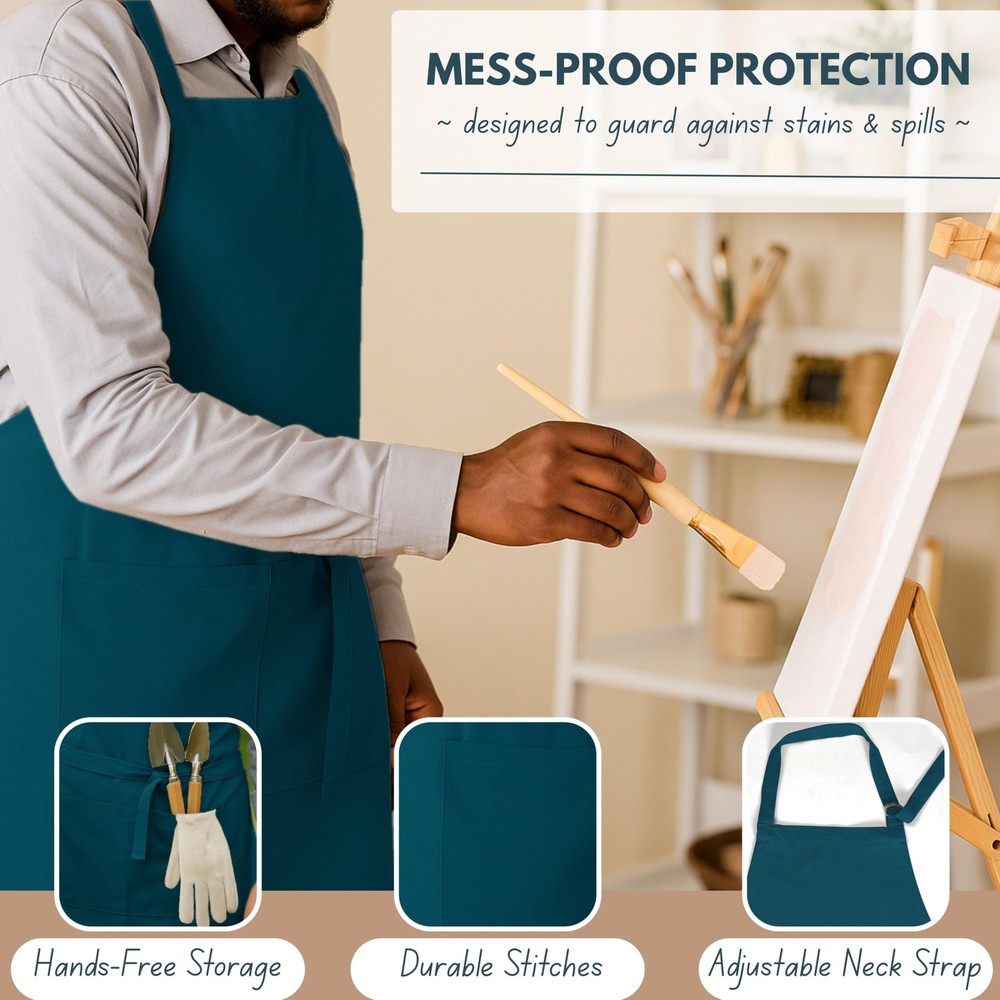 Kitchen Apron 2 Pack 100 Cotton Adjustable Pockets Cooking Grilling