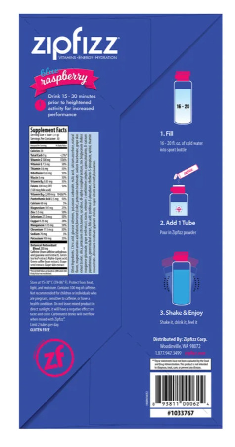 Zipfizz Multi-Vitamin Energy Hydration Drink Mix, 30 Tubes, BLUE RASPBERRY