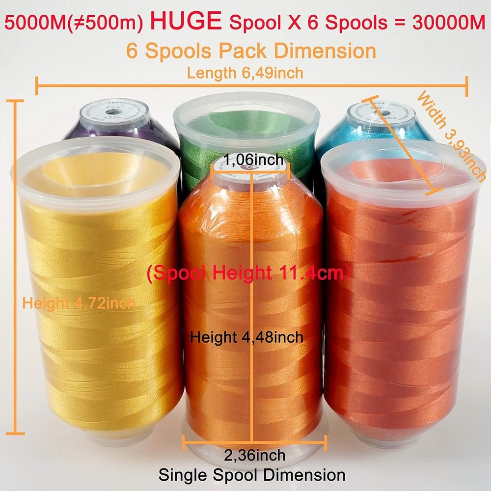Color Packed Polyester Embroidery Thread - 6 Vibrant Colors