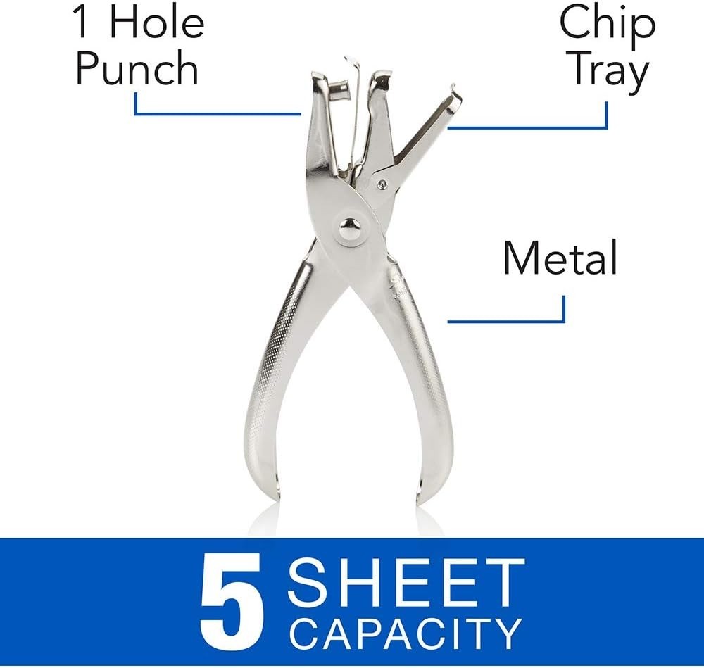 Swingline Chrome 1 Hole Punch - 5 Sheet Capacity, Durable and Compact Design