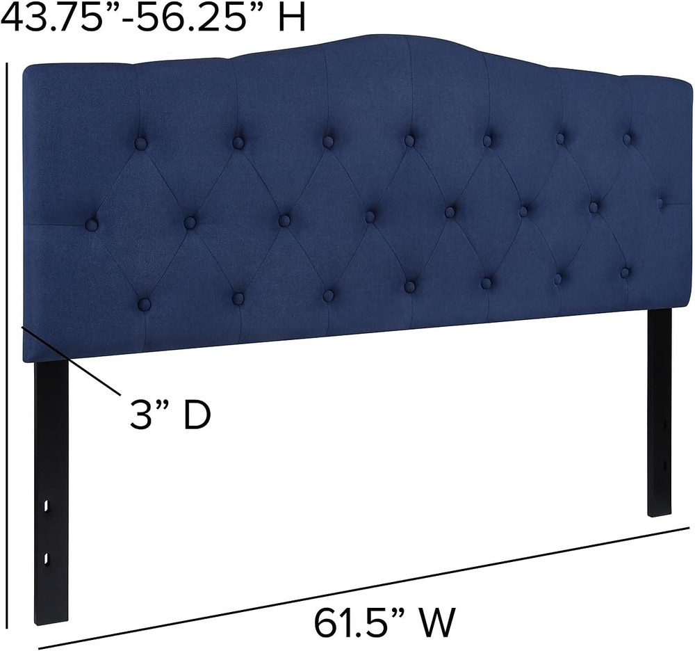 Navy Upholstered Queen Headboard with Button Tufting and Diamond Stitching