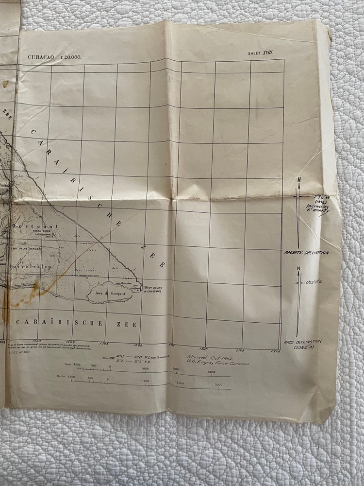 Vintage 1942 US ENGINEERS Force Curacao Map Sheet XVIII