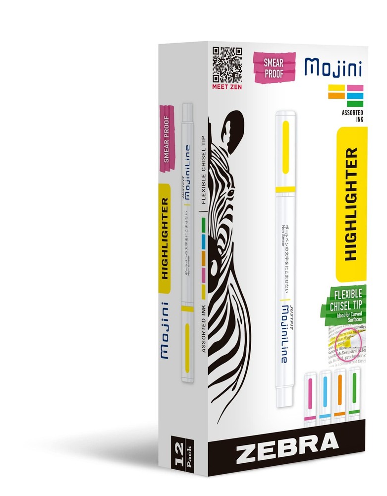 Zebra Pen Mojini Highlighters 12 Pack Blue Flexible Chisel Tip Highlighters