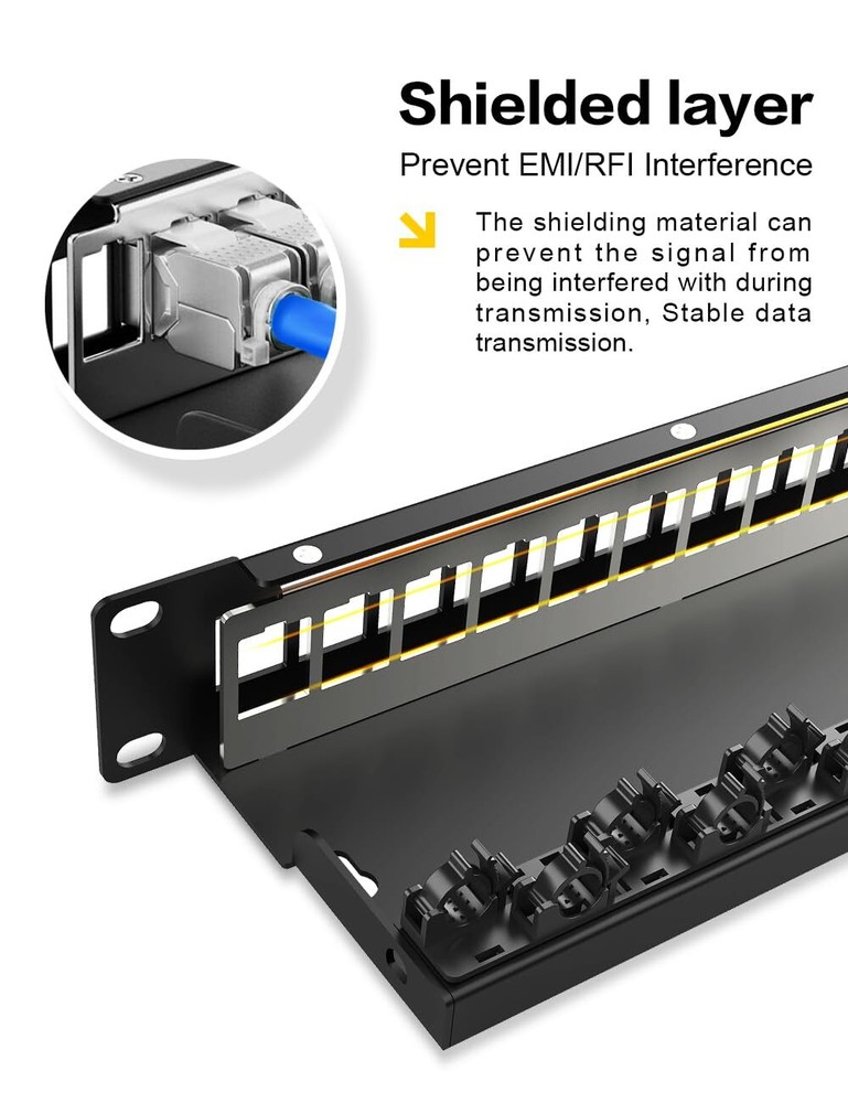 12 Port Blank Keystone Patch Panel for Rackmount Shielded 1U10inch Network Pa...