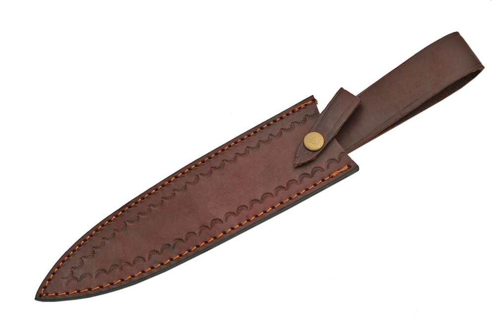 Dagger | 15" Fixed-Blade Wood Brass Handle Stainless Blade + Leather Sheath