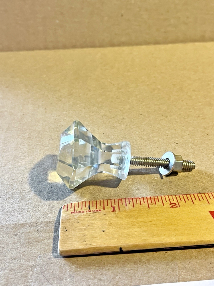 Vintage Glass Drawer Pull, 8 side, Clear Glass, Flat End