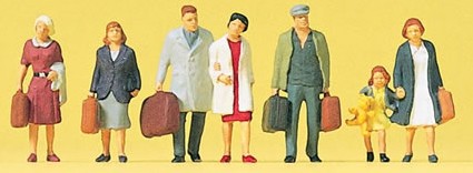 Preiser 10505 HO Scale Passengers Walking w/Luggage pkg(7)