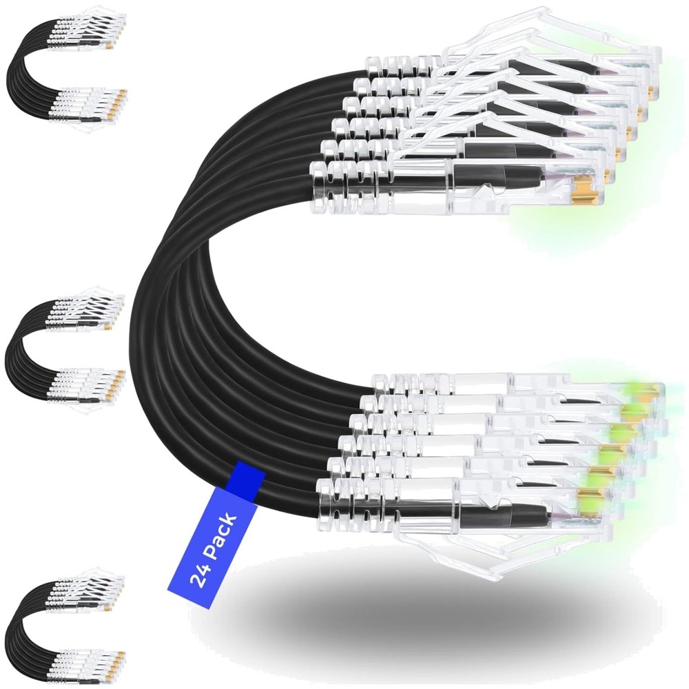 Snagless Cat6a Patch Cables 1ft 24-Pack