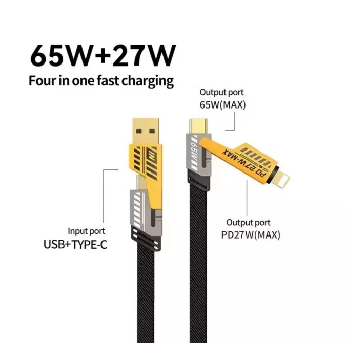 4 in 1 PD 27W Multi Data Charger Charging Cable USB A Type C For iPhone Samsung