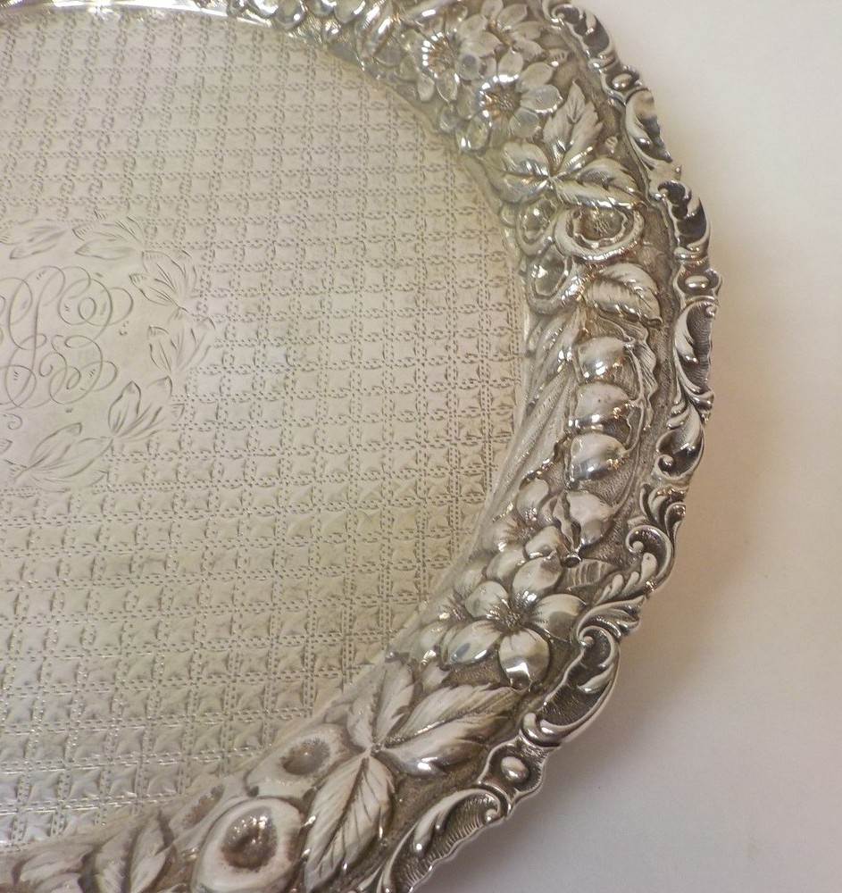 Baltimore Sterling Silver REPOUSSE 8" Footed Tray, c. 1900, 310 grams