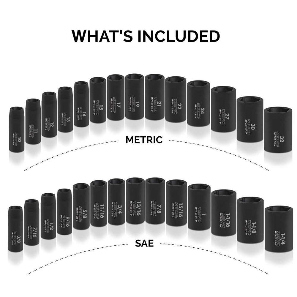 NEIKO 02446A 1/2 Impact Socket Set, 35 Piece, Deep Socket Kit Assortment,