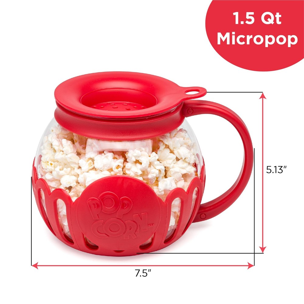 Ecolution Patented Micro-Pop Microwave Popcorn Popper with 1.5-Quart, Red