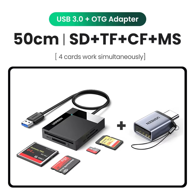 Card Reader 4-In-1 USB3.0/USB-C SD Micro SD TF CF MS Compact Flash Card Adapter