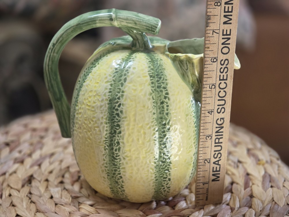 Studio Art Pitcher Leafy Melon Shaped Pitcher W/ Leafy Spout & Stem Handle