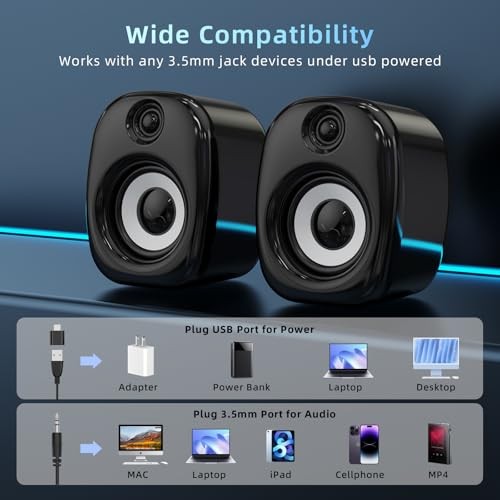 Computer Speakers for Desktop PC,Desktop Gaming Speakers,Small Computer Black