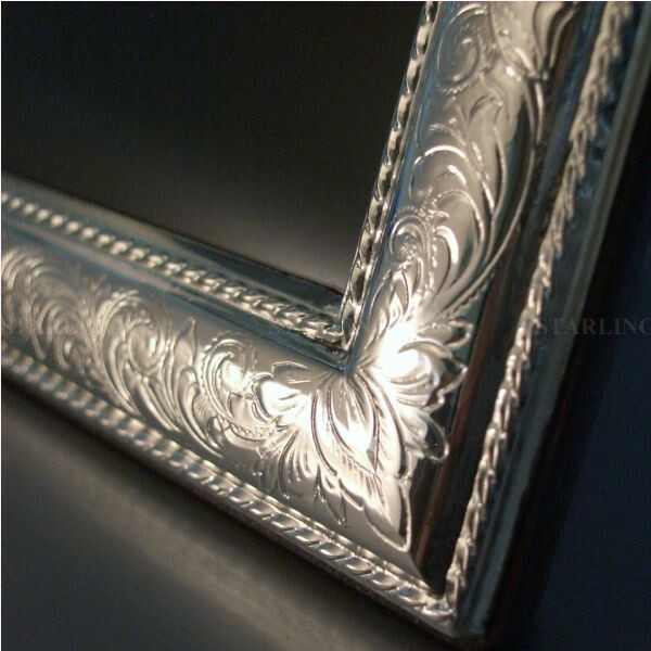 Elegant Square Photo Frame Viennese Engraving Solid 925 Sterling Silver-V1