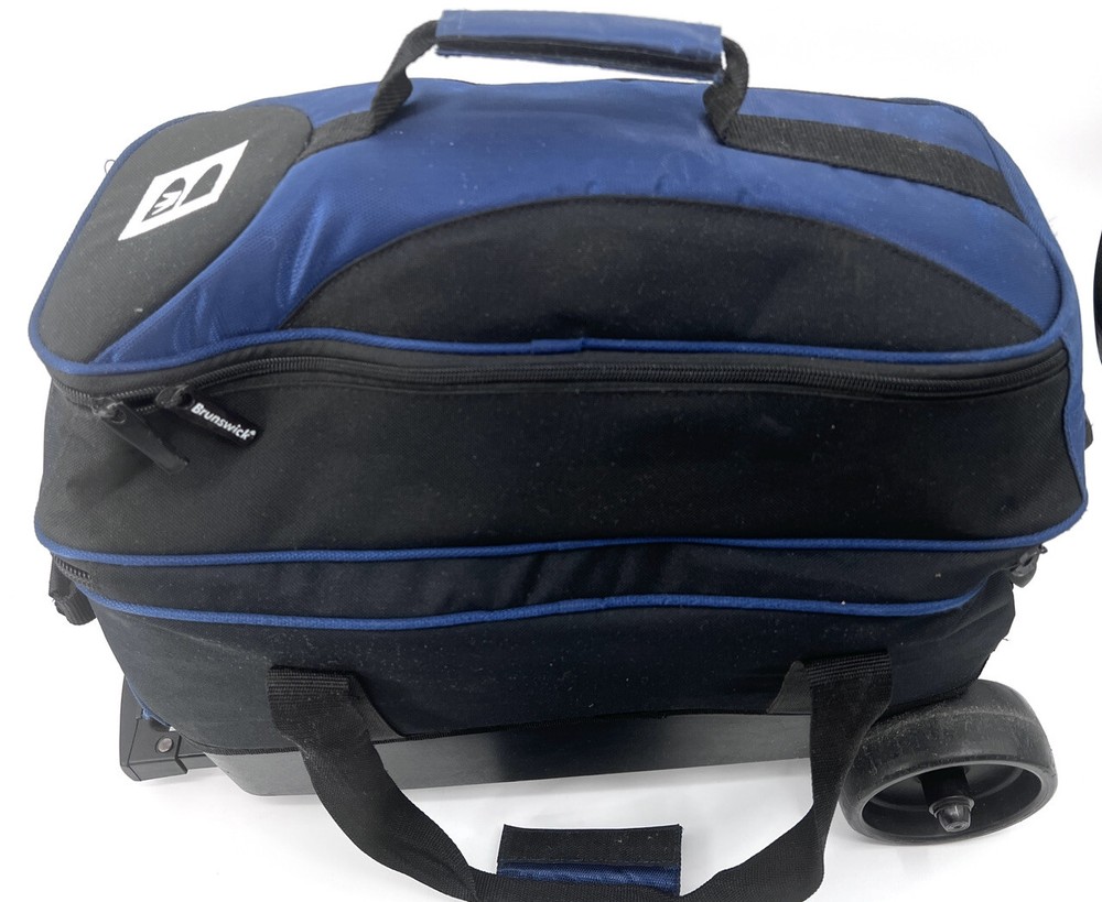 Brunswick Zone Double Roller Bowling 2 Ball Bag Shoe Compartment Black & Blue