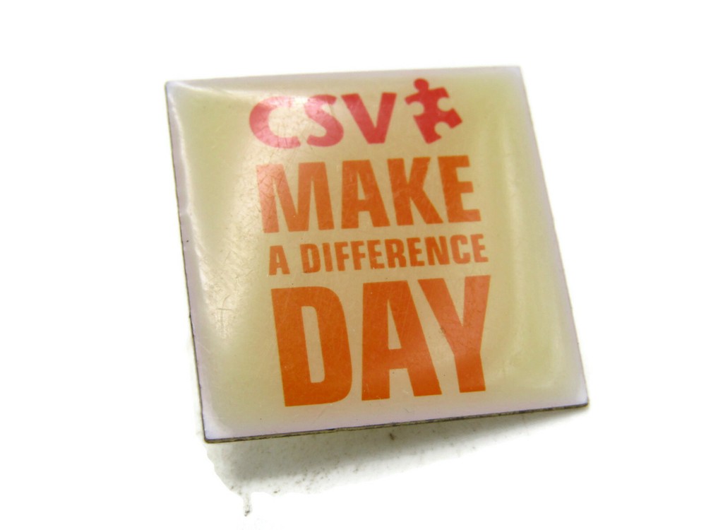 Vintage CSV Make A Difference Day Pinback Button Badge Volunteer Puzzle Logo