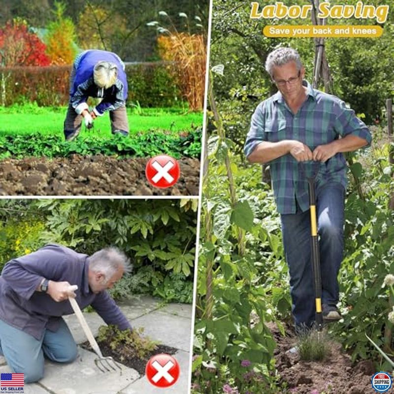 39" Heavy Duty Stand Up Weed Puller Tool - Ergonomic 3-Claw Weeder