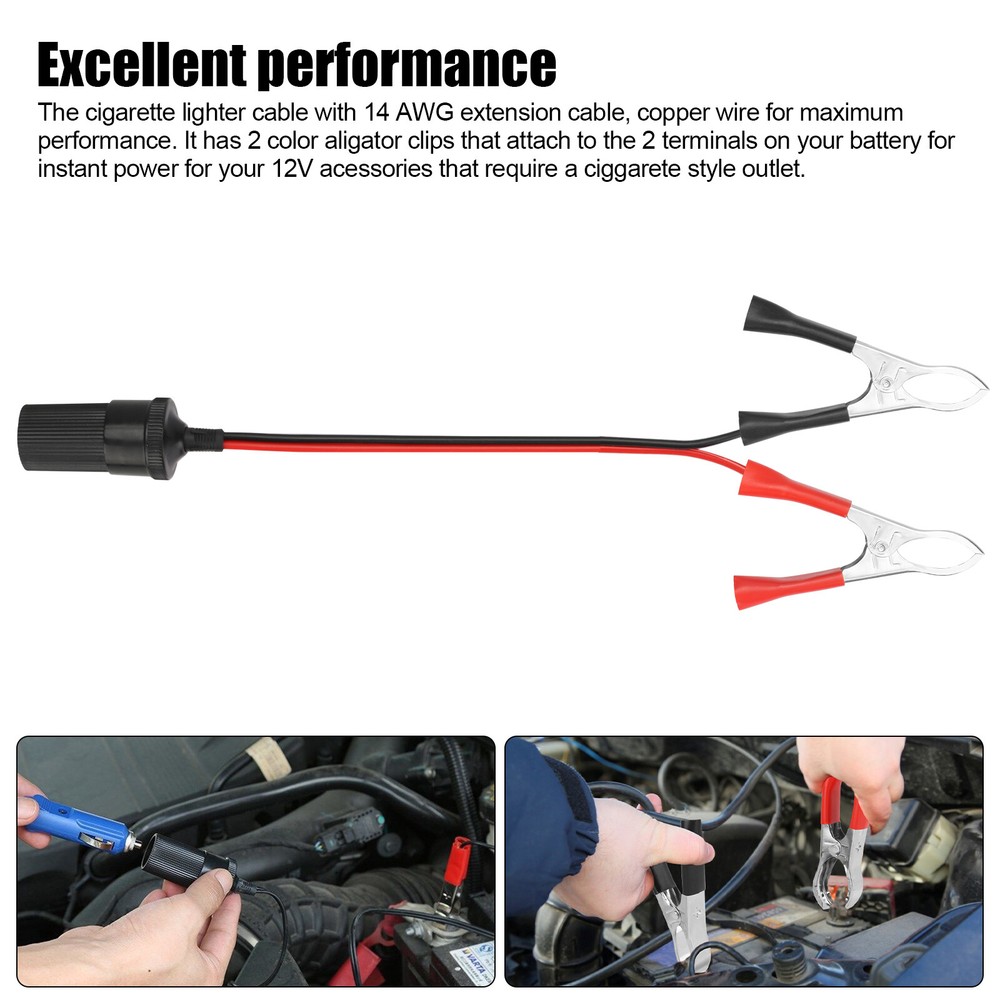 Car Battery Alligator Clamp Cable Clip Cigarette Lighter Adapter Socket 12V US