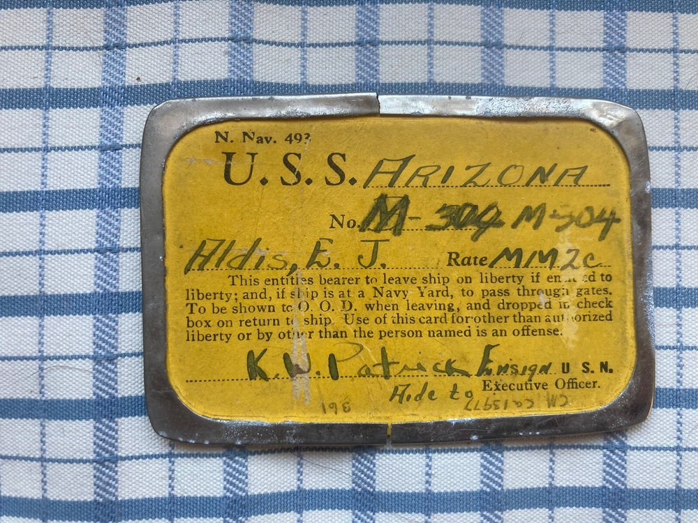 WW2 USS ARIZONA BB-39 SHIPS PASS RARE!