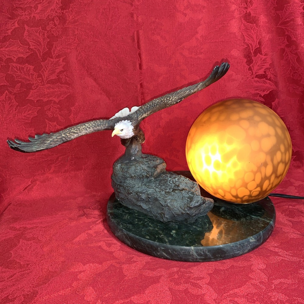 Eagle sculpture Lamp Bronze And Stone Marble Base.