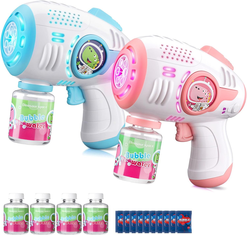 Bubble Guns for Kids 4-8, 2 Pack Automatic Bubble Blaster with LED Light