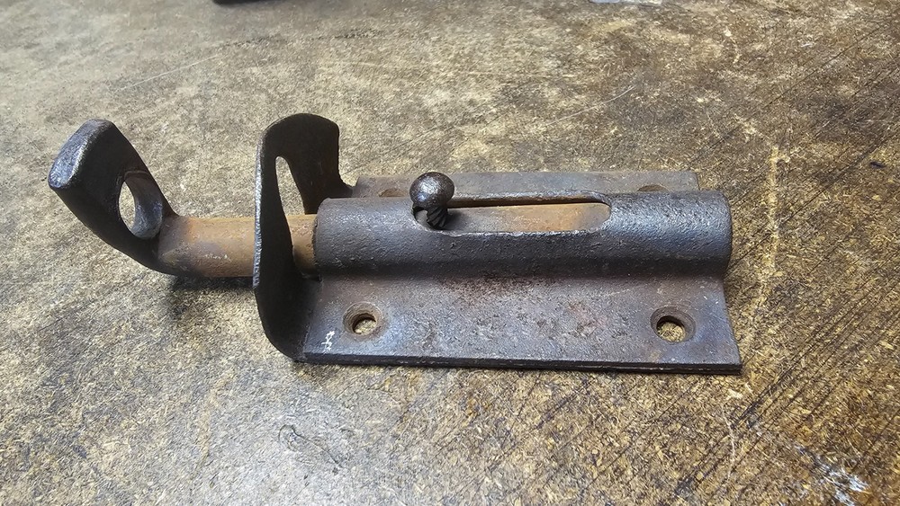 Rustic Iron Slide Bolt Latch, Vintage Door Hardware Lock