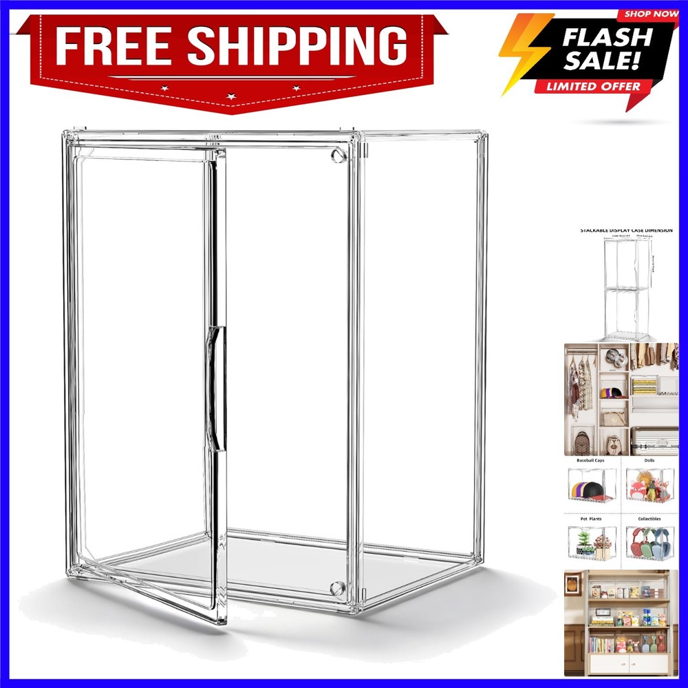 Clear Acrylic Display Case, Stackable Plastic Storage Bins with Lids, Large D...