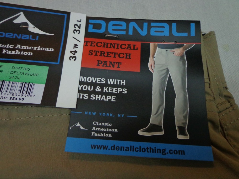 DENALI Delta Khaki Technical Stretch Pants NWT 34/32 MSRP $54