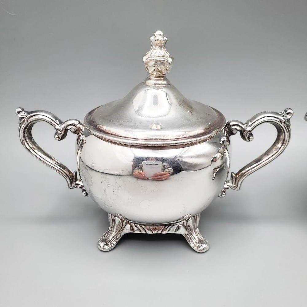 Acanthus Footed Sugar Bowl & Cream Pitcher Set Gilded Interior