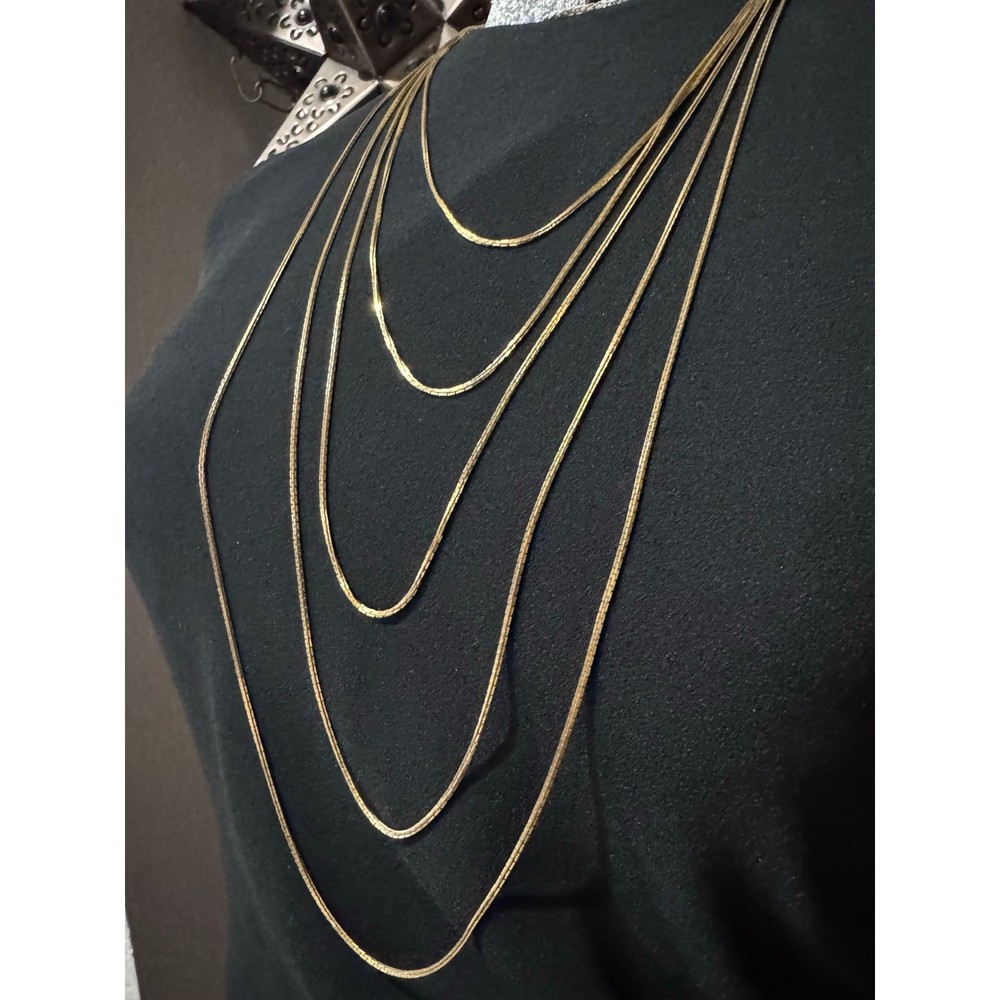 Gold Tone Multi-Layer Chain Necklace – Minimalist Layered Draped Chains