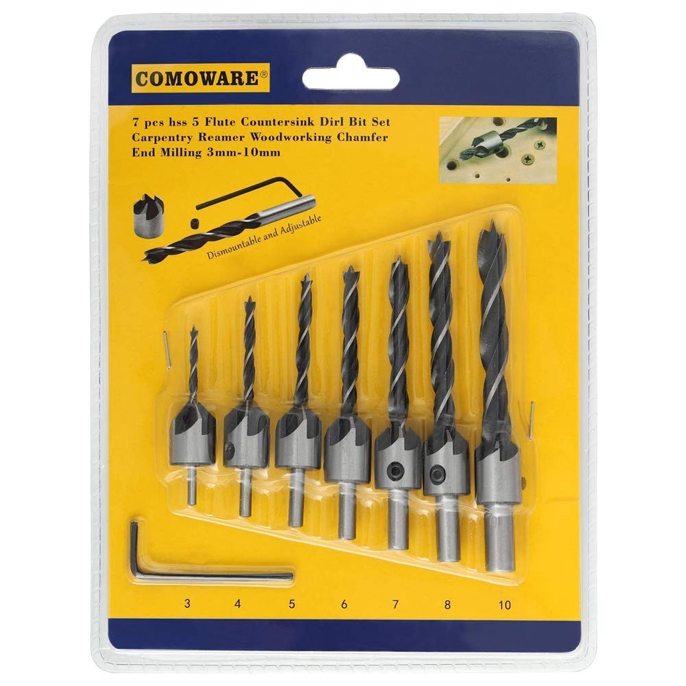 COMOWARE Countersink Drill Bits Set- 7Pcs Counter Sink Bit for Wood High...