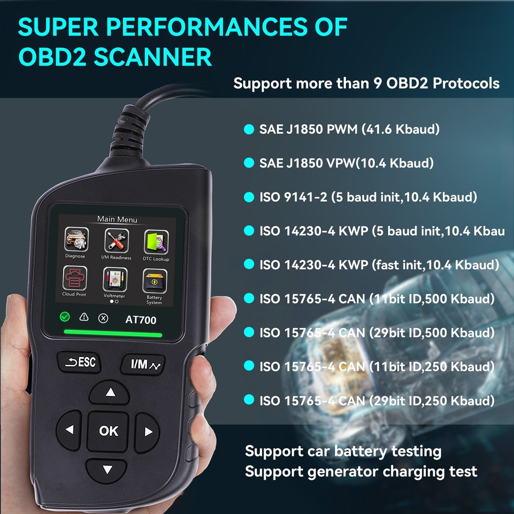 AT700 Scanner Code Reader Car Diagnostic Scan Tool Check Engine Fault US