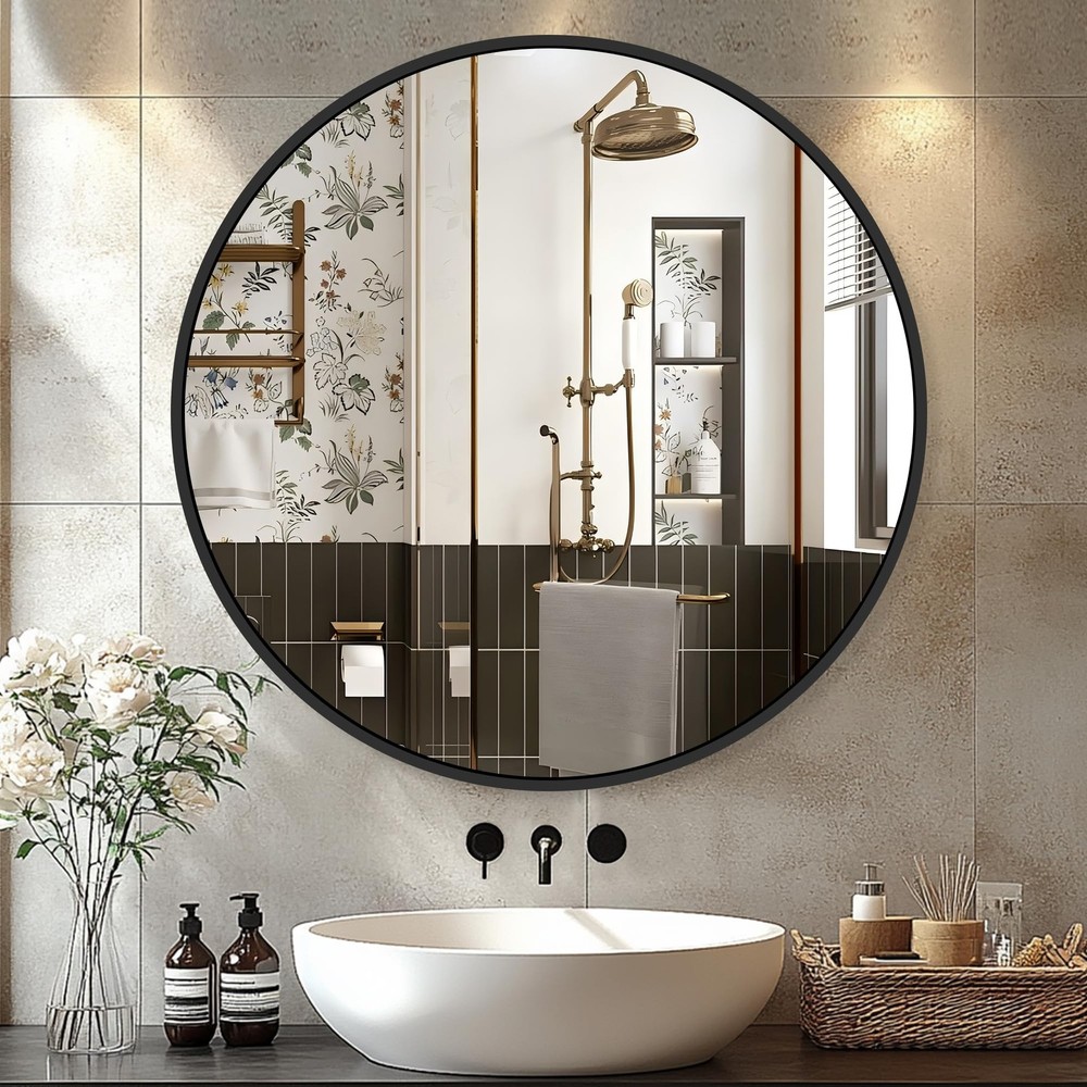 22 Inch Black Round Circle Mirror for Wall,Modern Bathroom Mirrors with Simpl...
