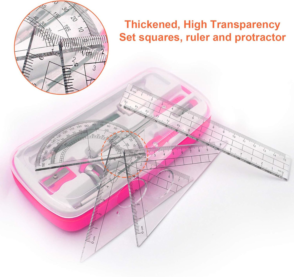 Maths Compasses Full Starter Geometry Kit with 2 Drafting Compasses Protractor 2
