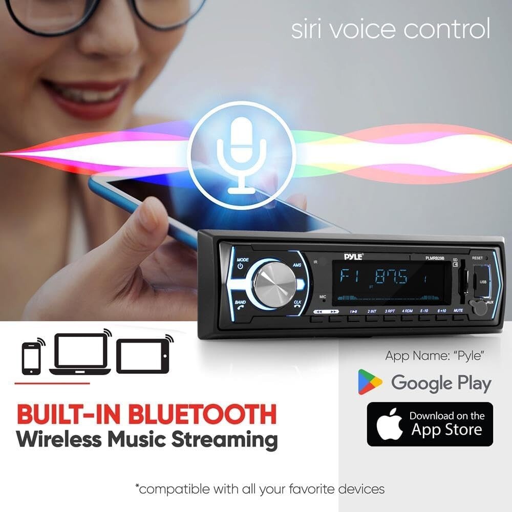 Digital LCD Marine Stereo Receiver - 300W Power, Bluetooth, USB/SD Support
