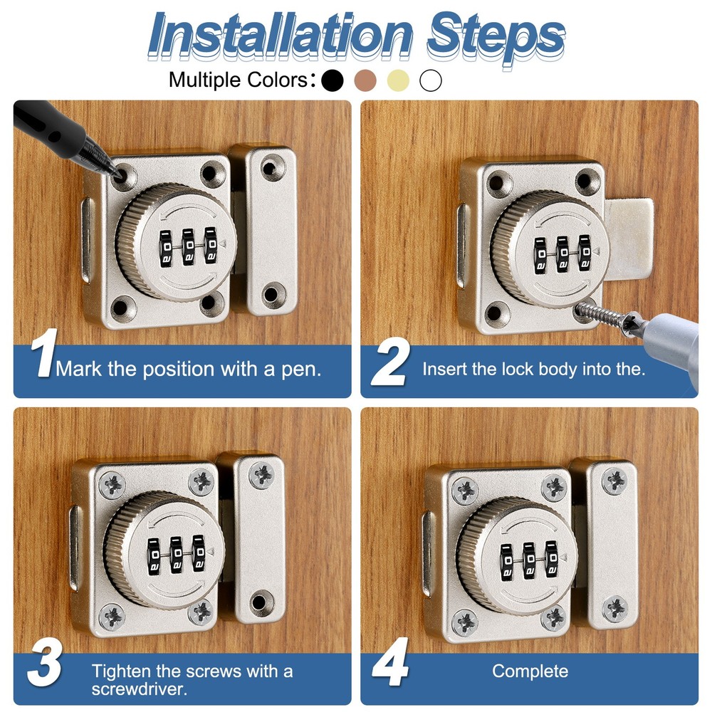 Combination Cabinet Latch, 3-Digit Password Cabinet Lock, Copper
