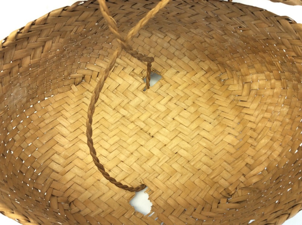 Wicker Woven Black Stripe Early Zigzag Pattern Basket Decorative Old
