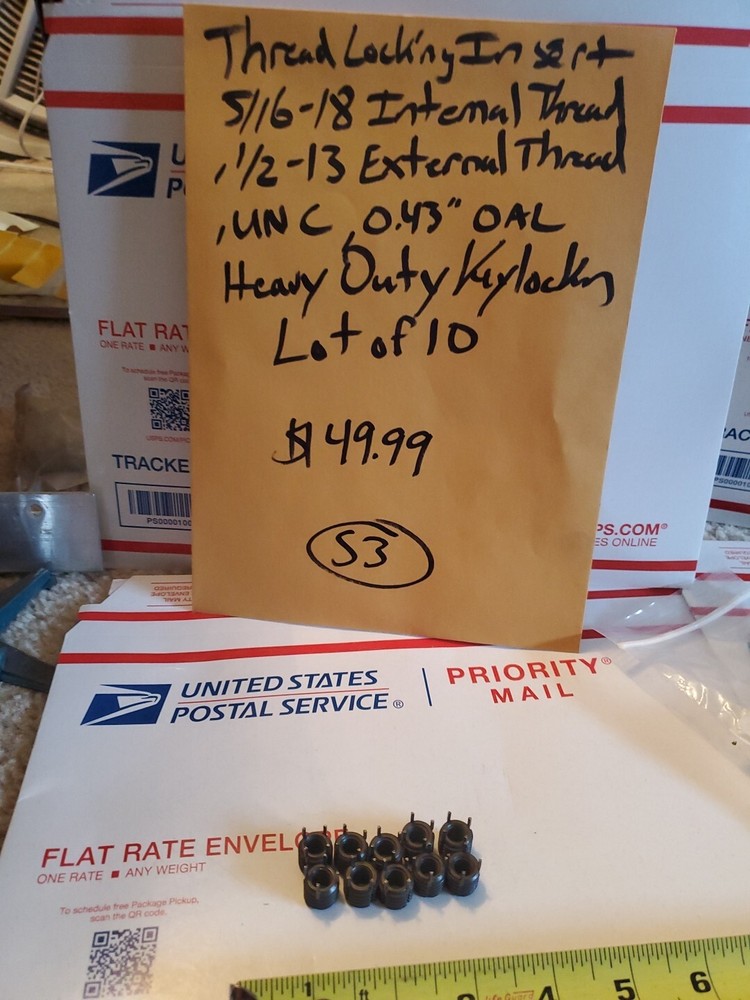 (10) Thread Locking Inserts 5/16-18 Internal Thread, 1/2-13 External Thread, S3