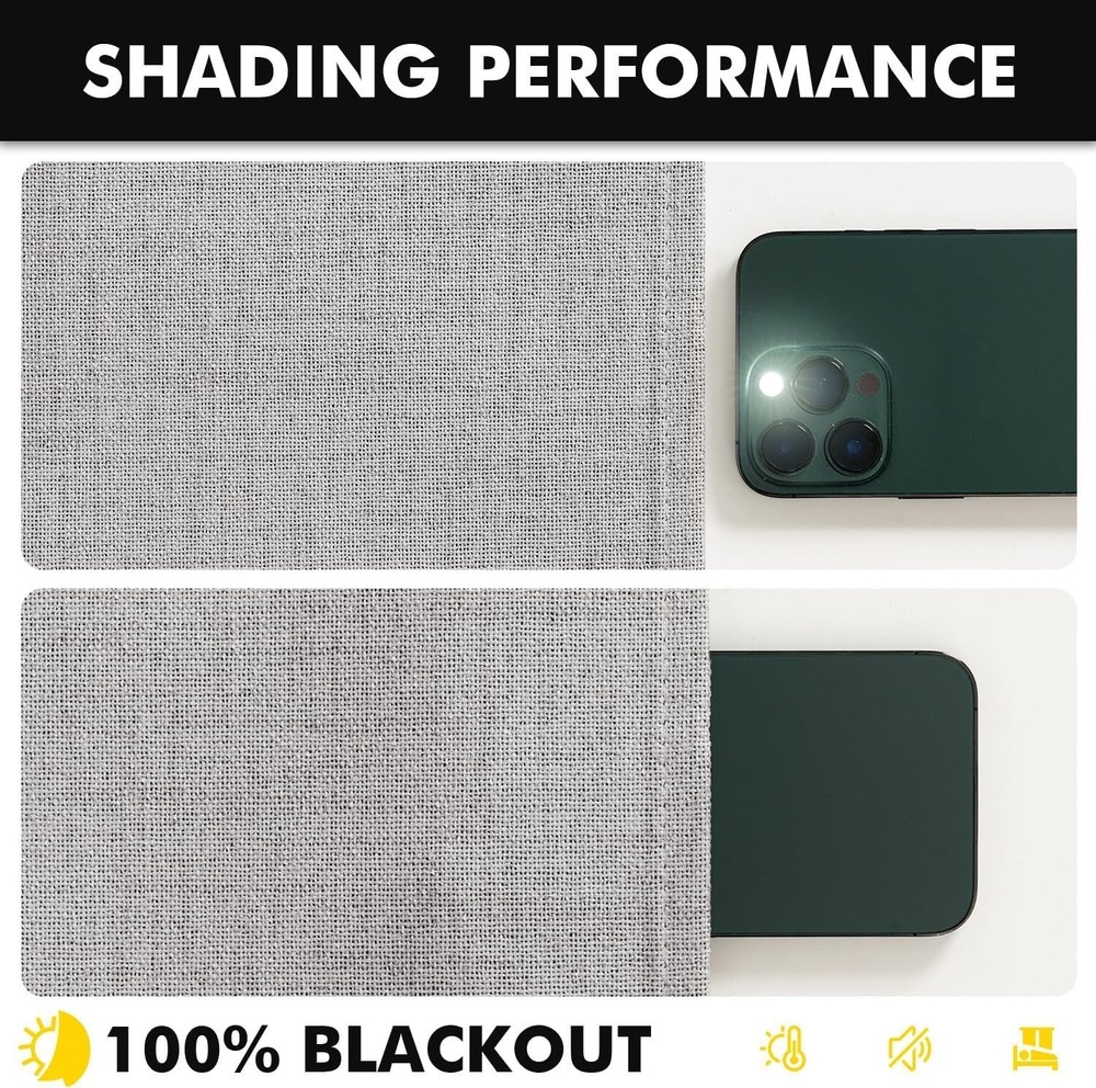 100% Blackout Linen Curtains Greyish White Solid Decor Thermal Insulation