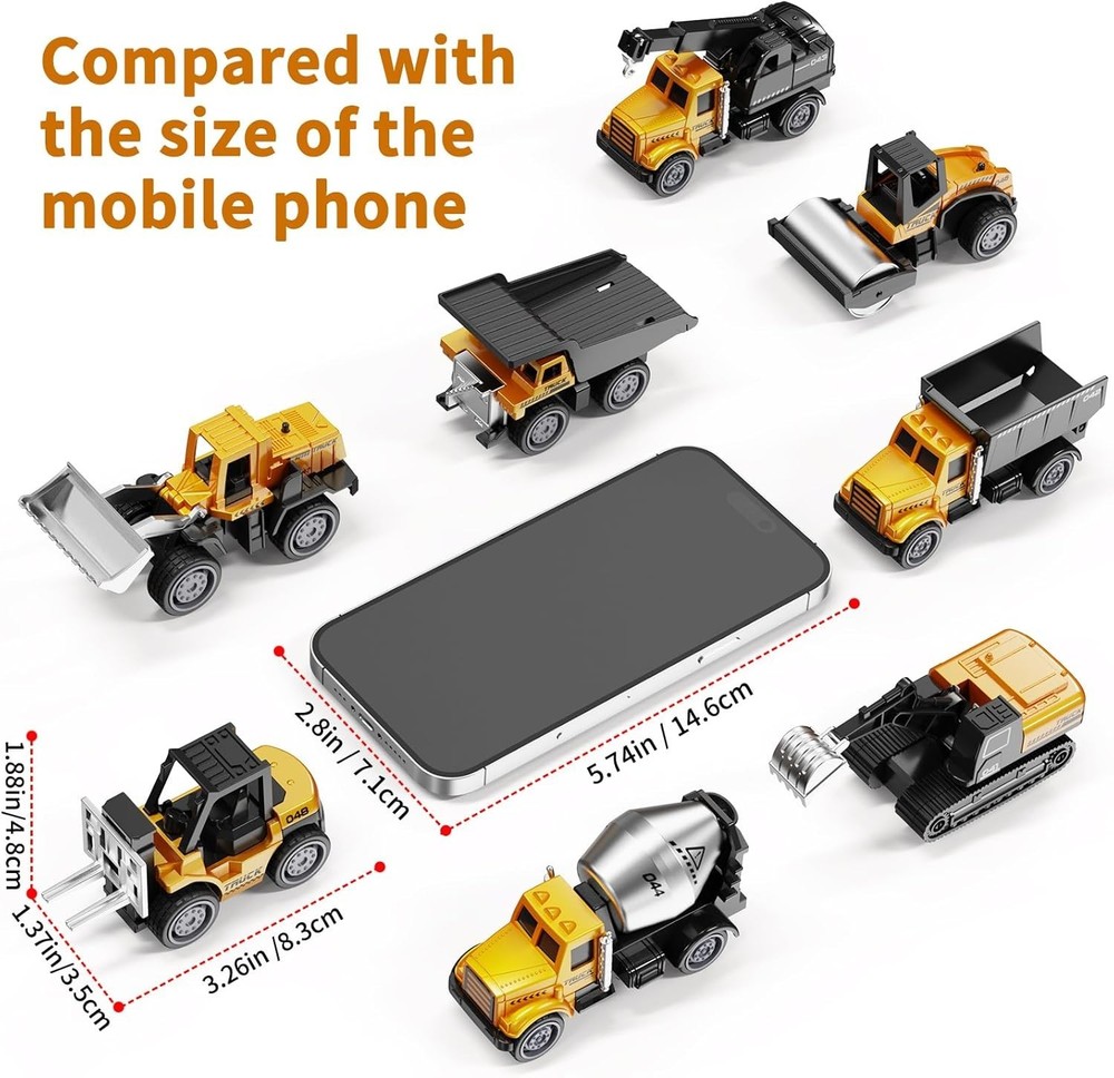 Alloy Mini Construction Vehicles Set – Durable, Educational, Pull-Back Fun fo...