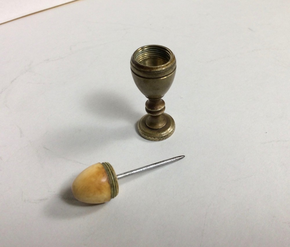 Victorian Figural Egg Cup Bodkin Stiletto Sewing Guide Punch